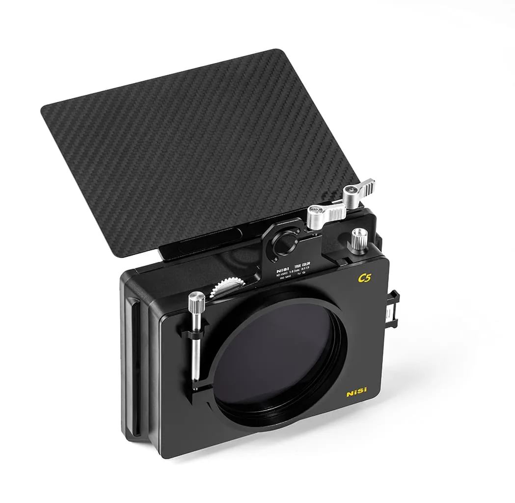 NiSi C5 matte box with top flag and a filter installed